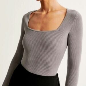 Abercrombie & Fitch Gray Ribbed Bodysuit